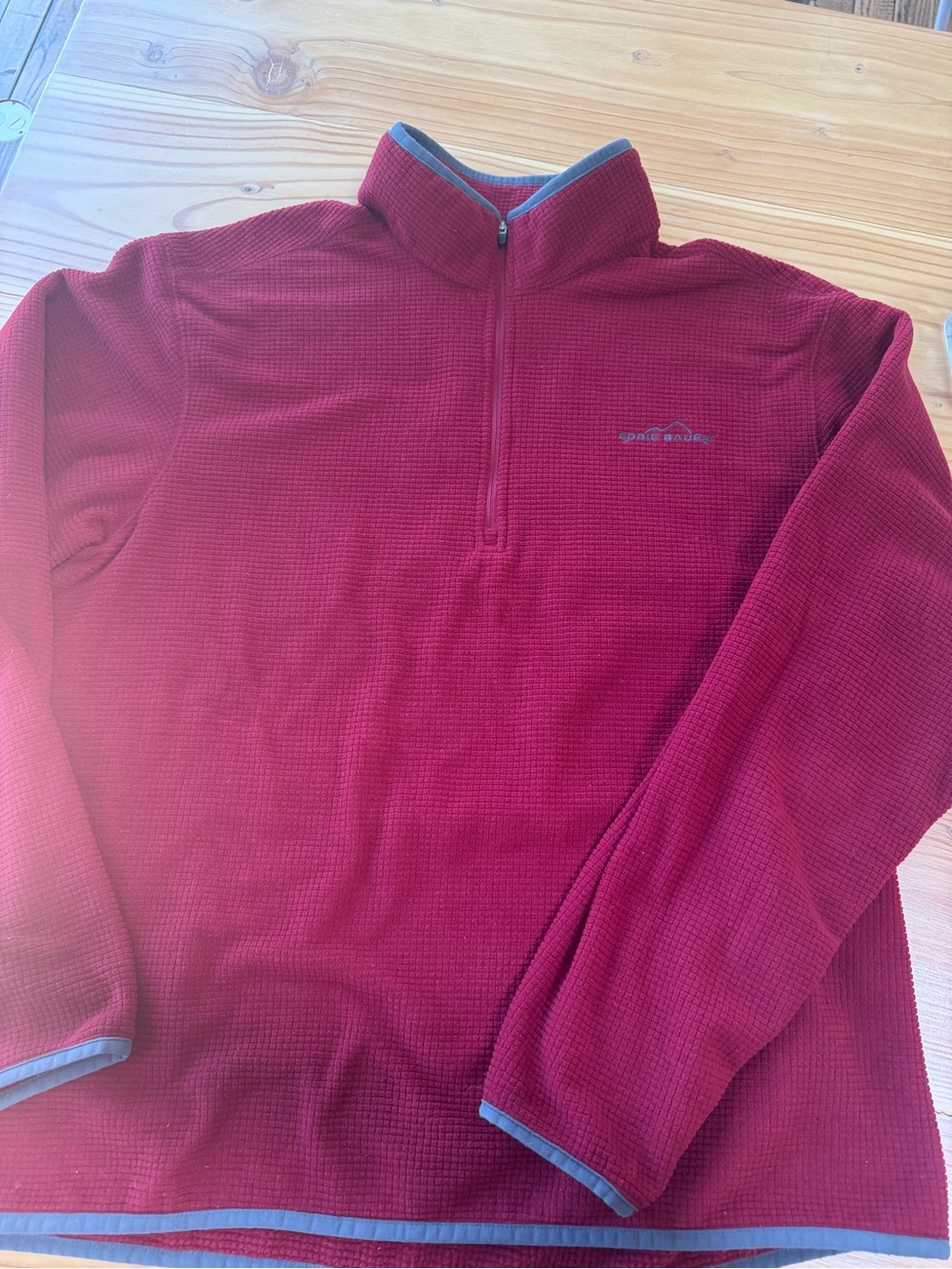 Eddie Bauer Red Waffle-Texture Half-Zip Pullover